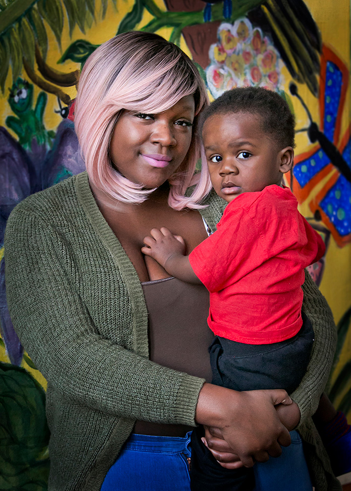 Mother holding son